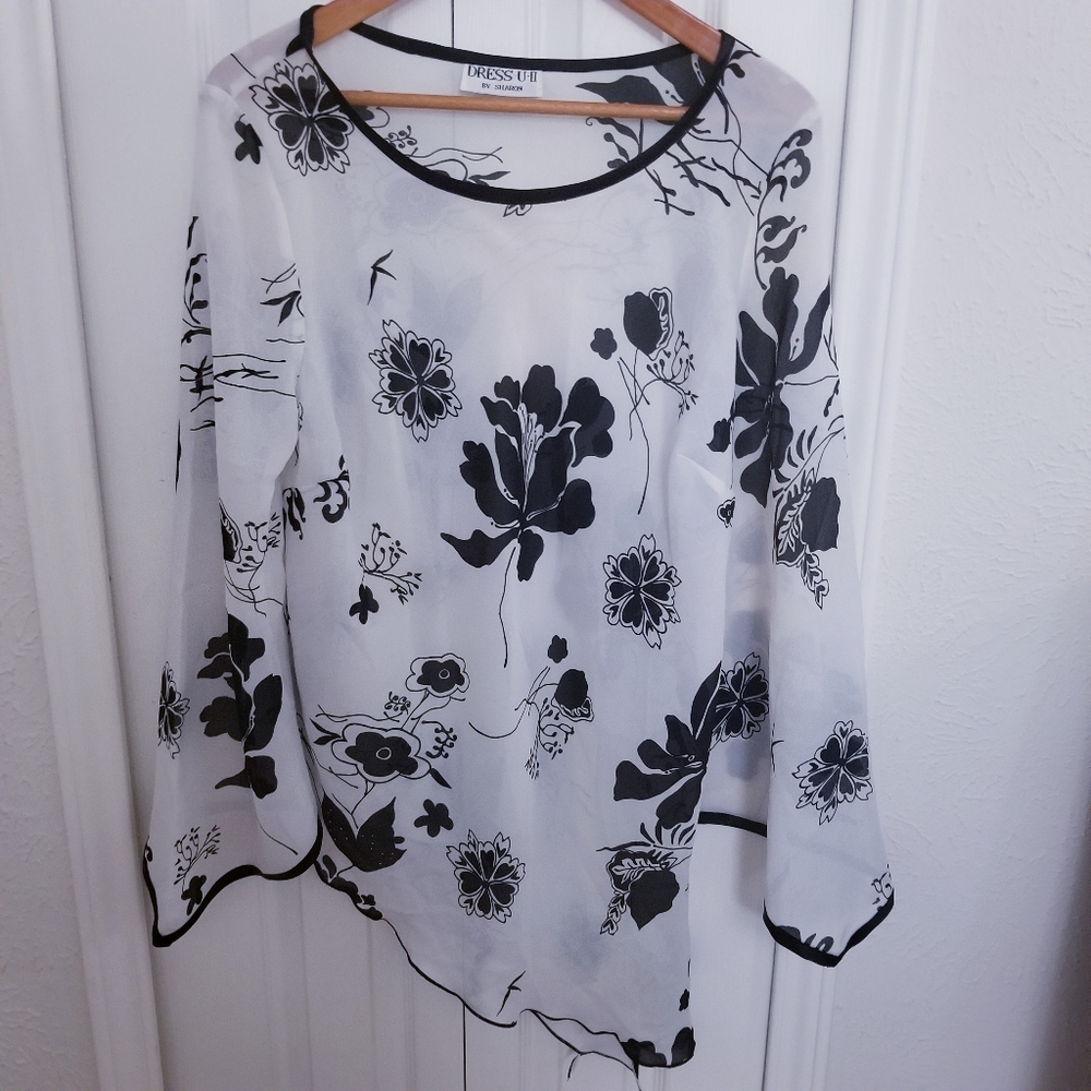 Floral, Flowy, Bell Sleeve, Asymmetrical Blouse